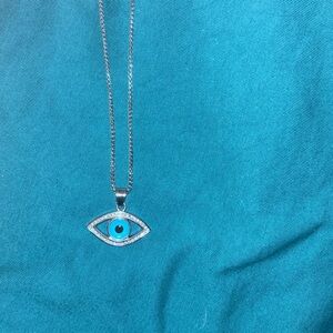 Large Evil eye Silver pendant with chain